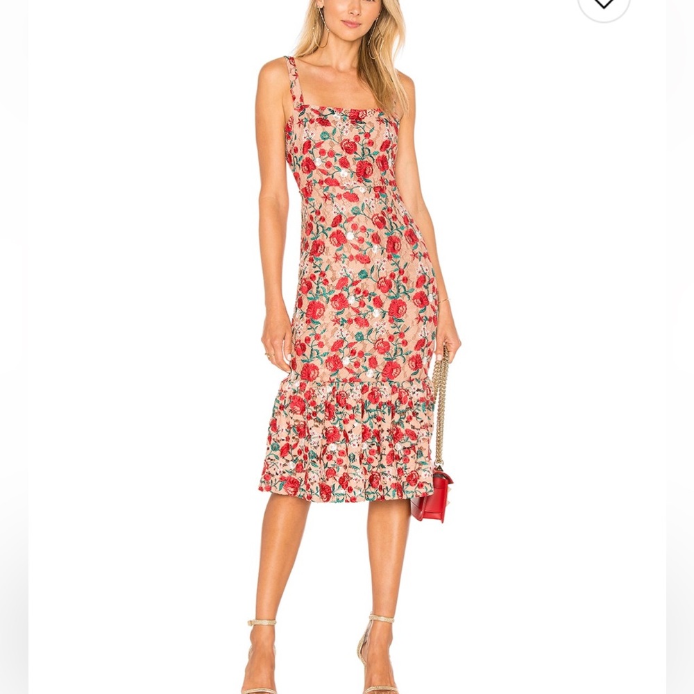 Lovers + Friends Floral Red Midi Dress